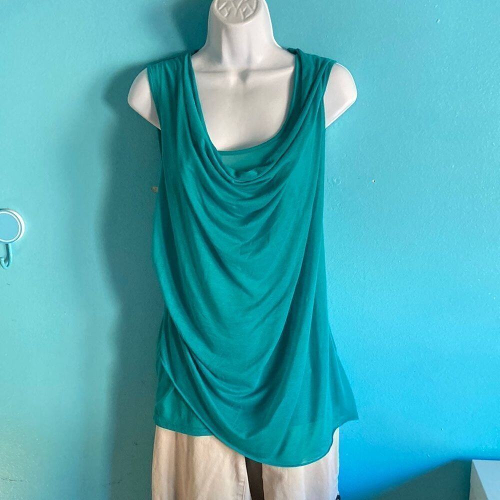 Anthropologie Leifnotes Womens Draped Neck Sleeveless Top Size XS Turquoise Tank